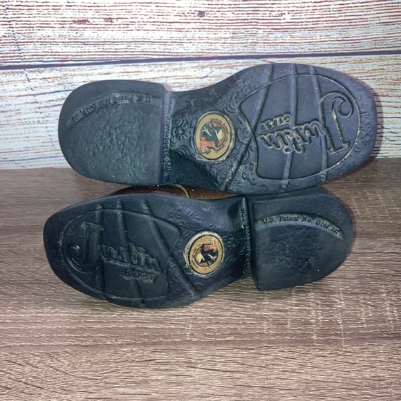 Pre Owned Little Girls Justin Brown Leather Square Toe Western Boots Size 8.5 D - Picture 8 of 12